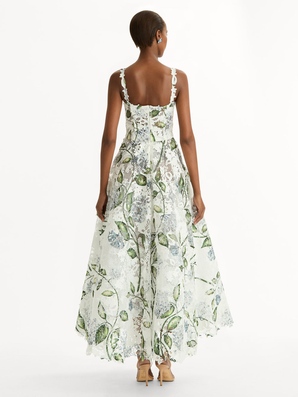 Oscar de la Renta Porcelain Flower Guipure Cocktail Dress