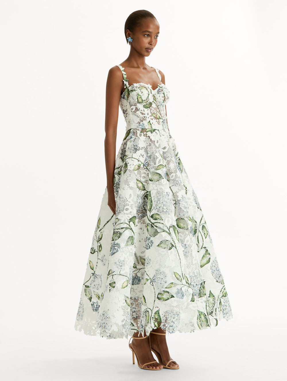 Oscar de la Renta Porcelain Flower Guipure Cocktail Dress
