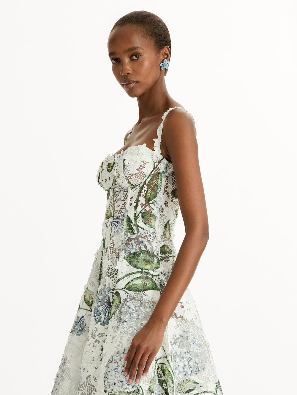 Oscar de la Renta Porcelain Flower Guipure Cocktail Dress
