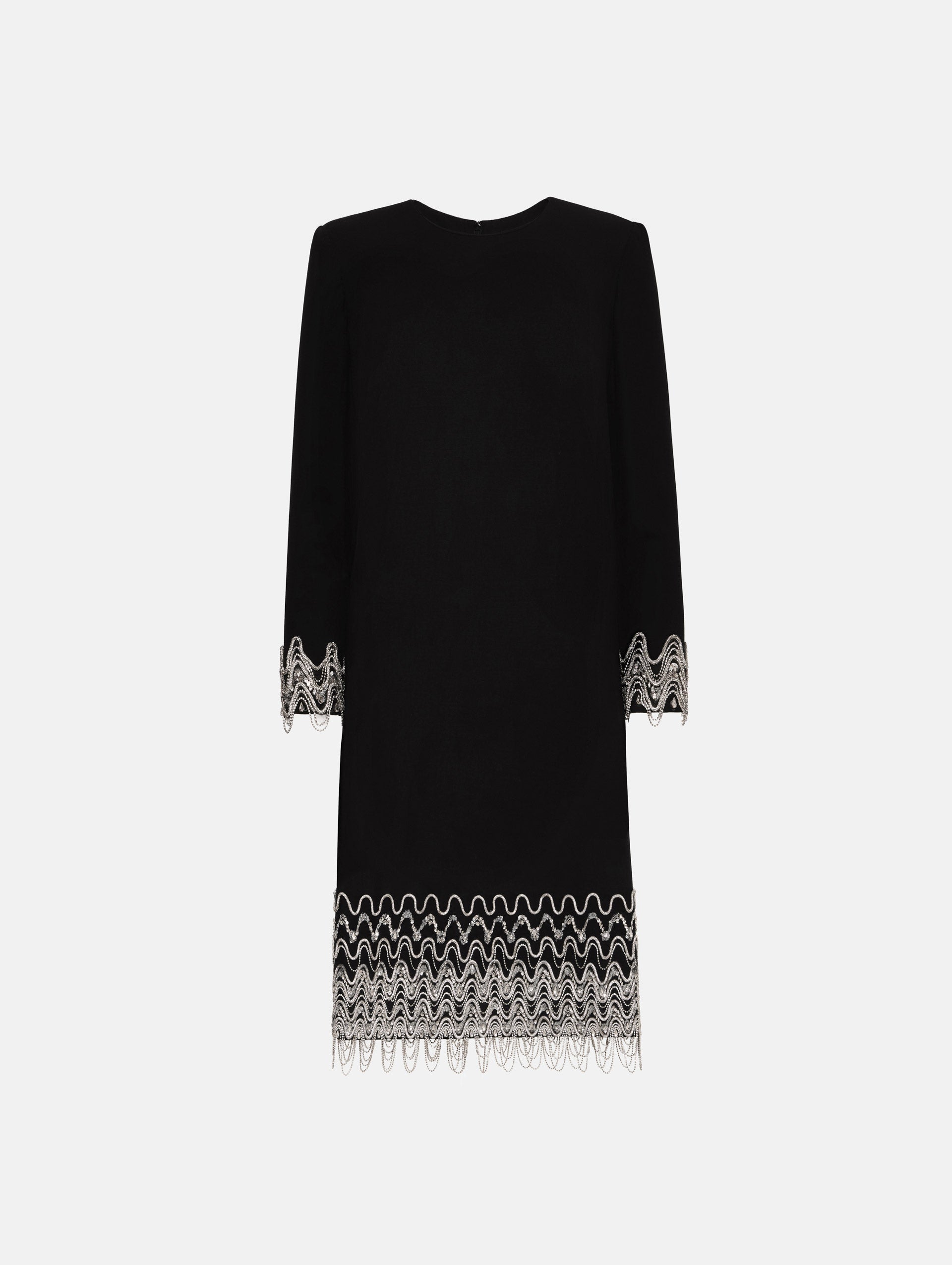 Oscar de la Renta Crystal Wave Embroidered Shift Dress