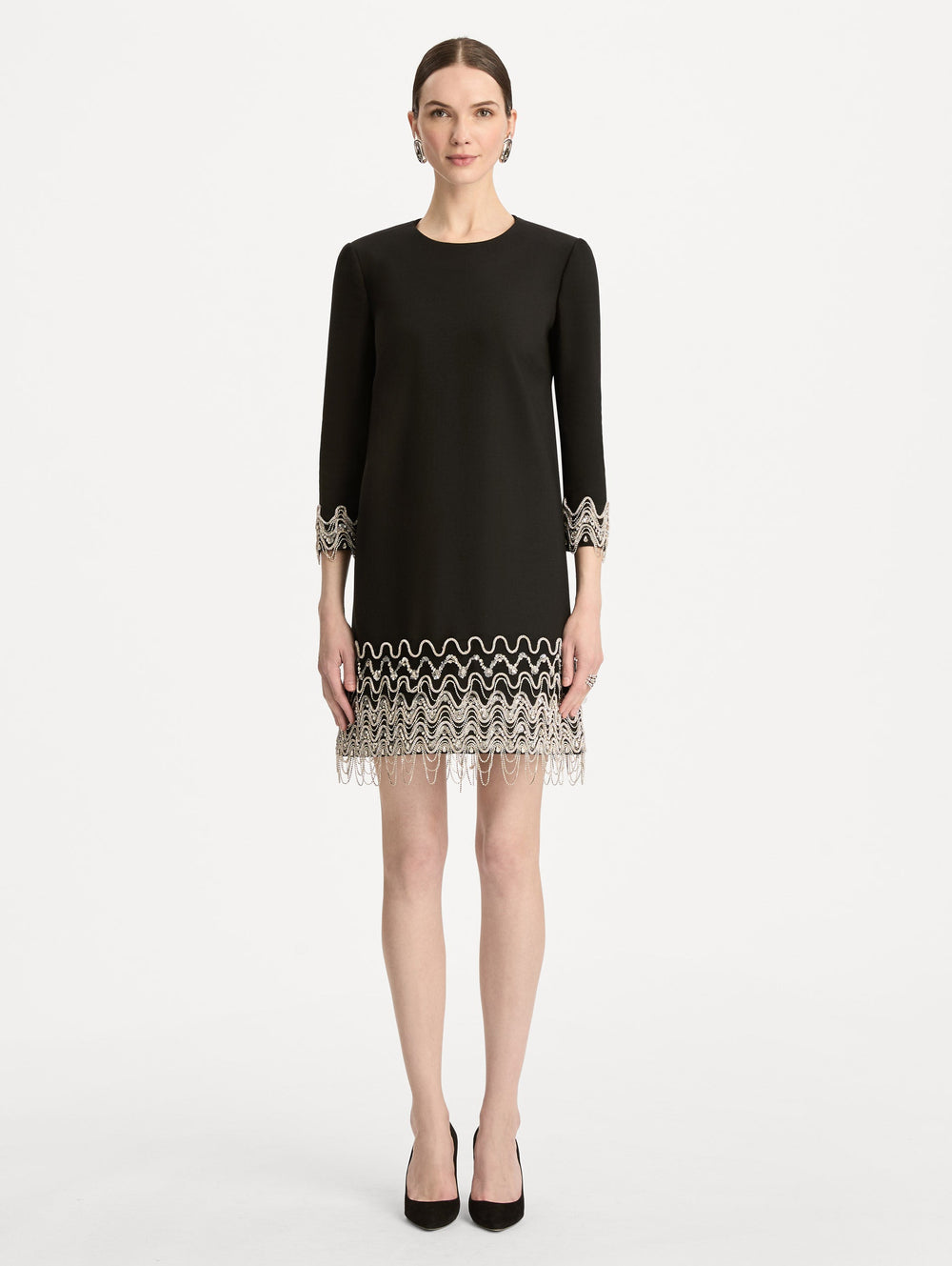 Oscar de la Renta Crystal Wave Embroidered Shift Dress