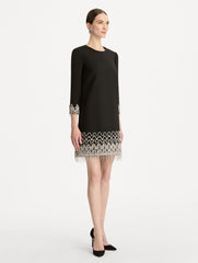 Oscar de la Renta Crystal Wave Embroidered Shift Dress