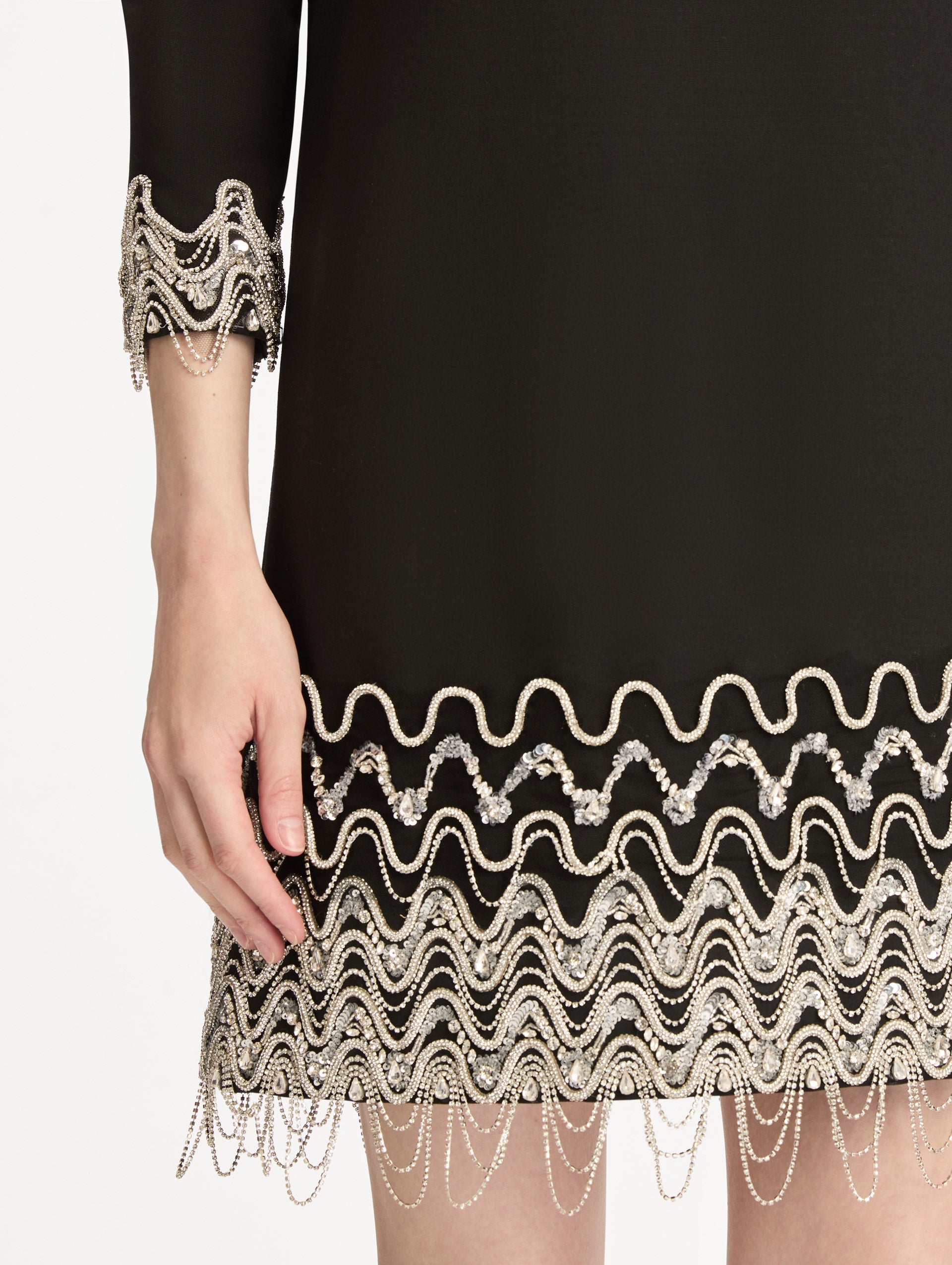 Oscar de la Renta Crystal Wave Embroidered Shift Dress
