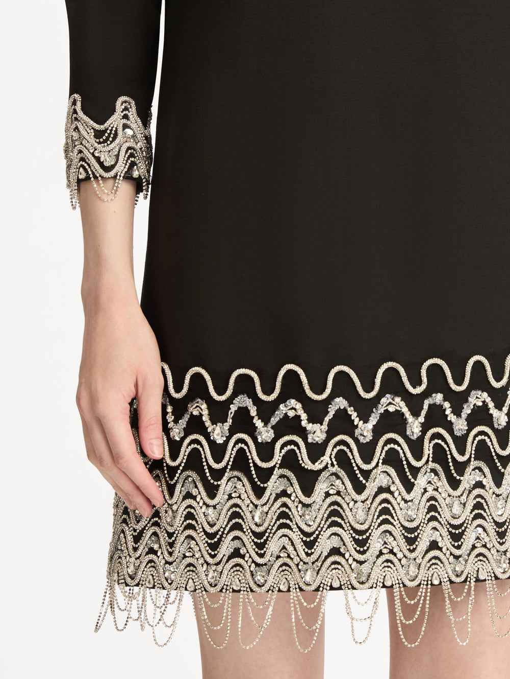 Oscar de la Renta Crystal Wave Embroidered Shift Dress