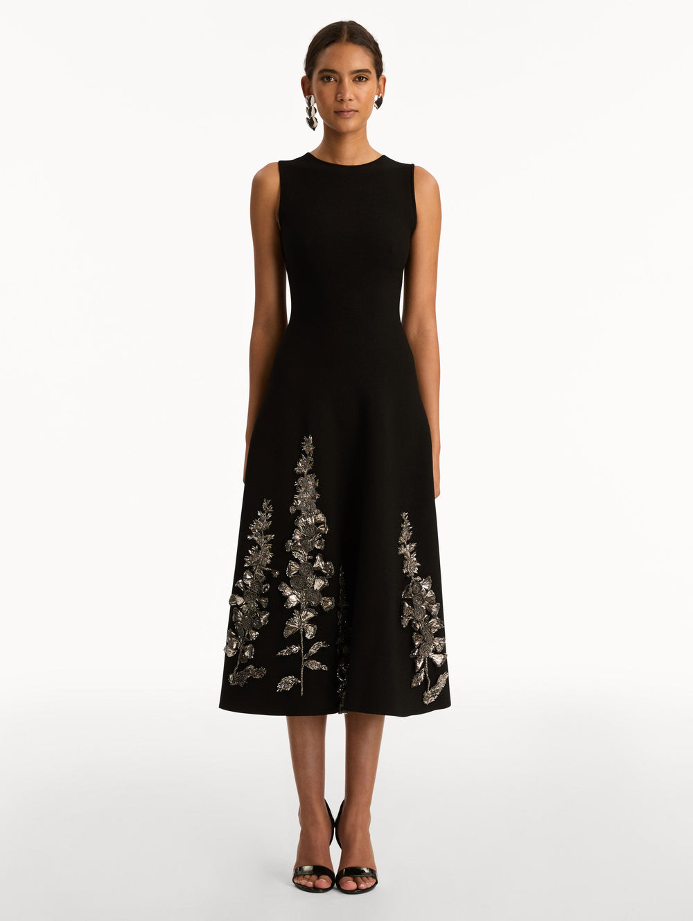 Oscar de la Renta Foxglove Sequin Embroidered Knit Dress
