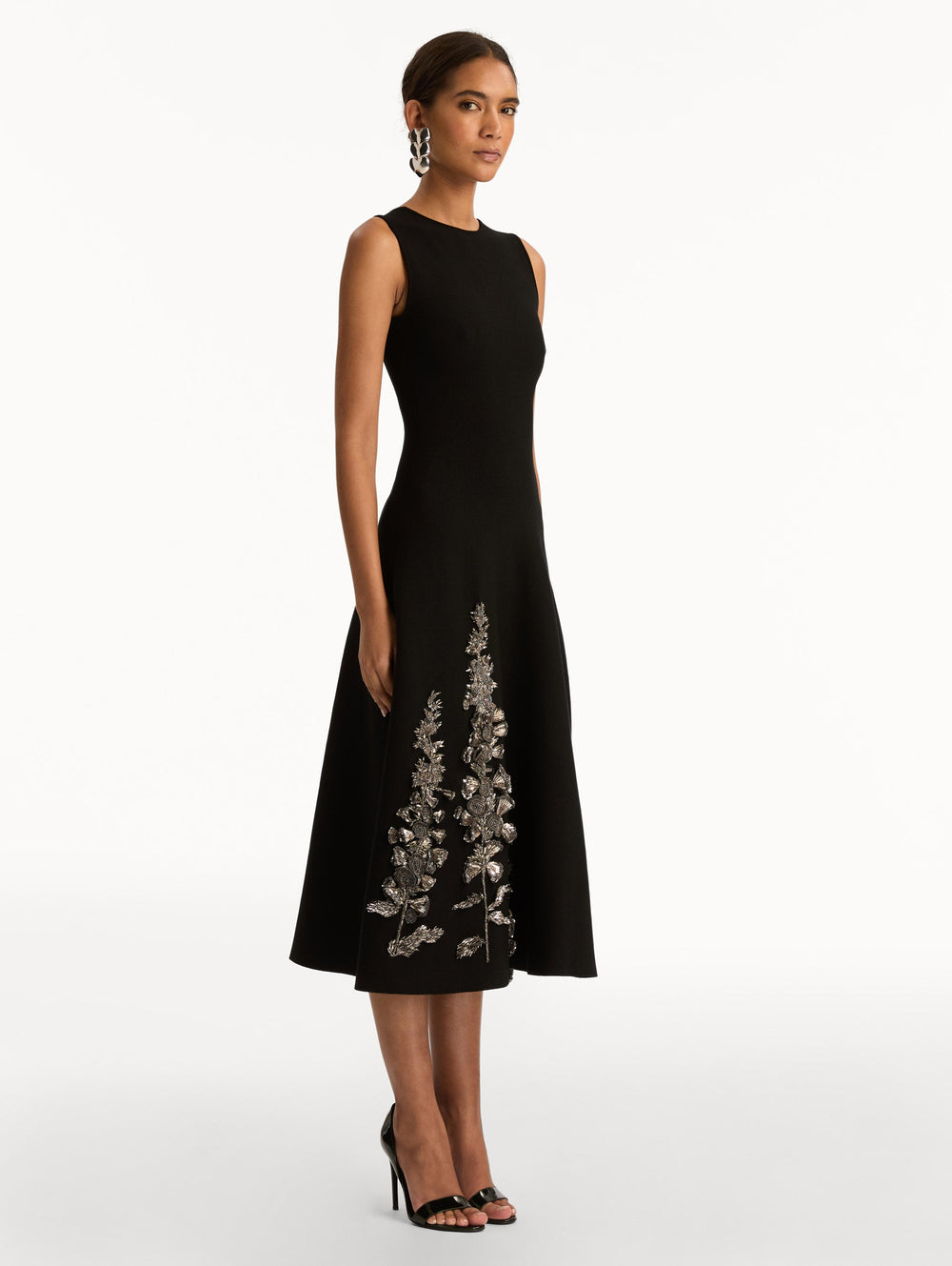 Oscar de la Renta Foxglove Sequin Embroidered Knit Dress