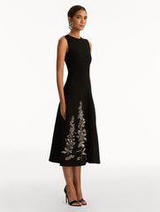 Oscar de la Renta Foxglove Sequin Embroidered Knit Dress