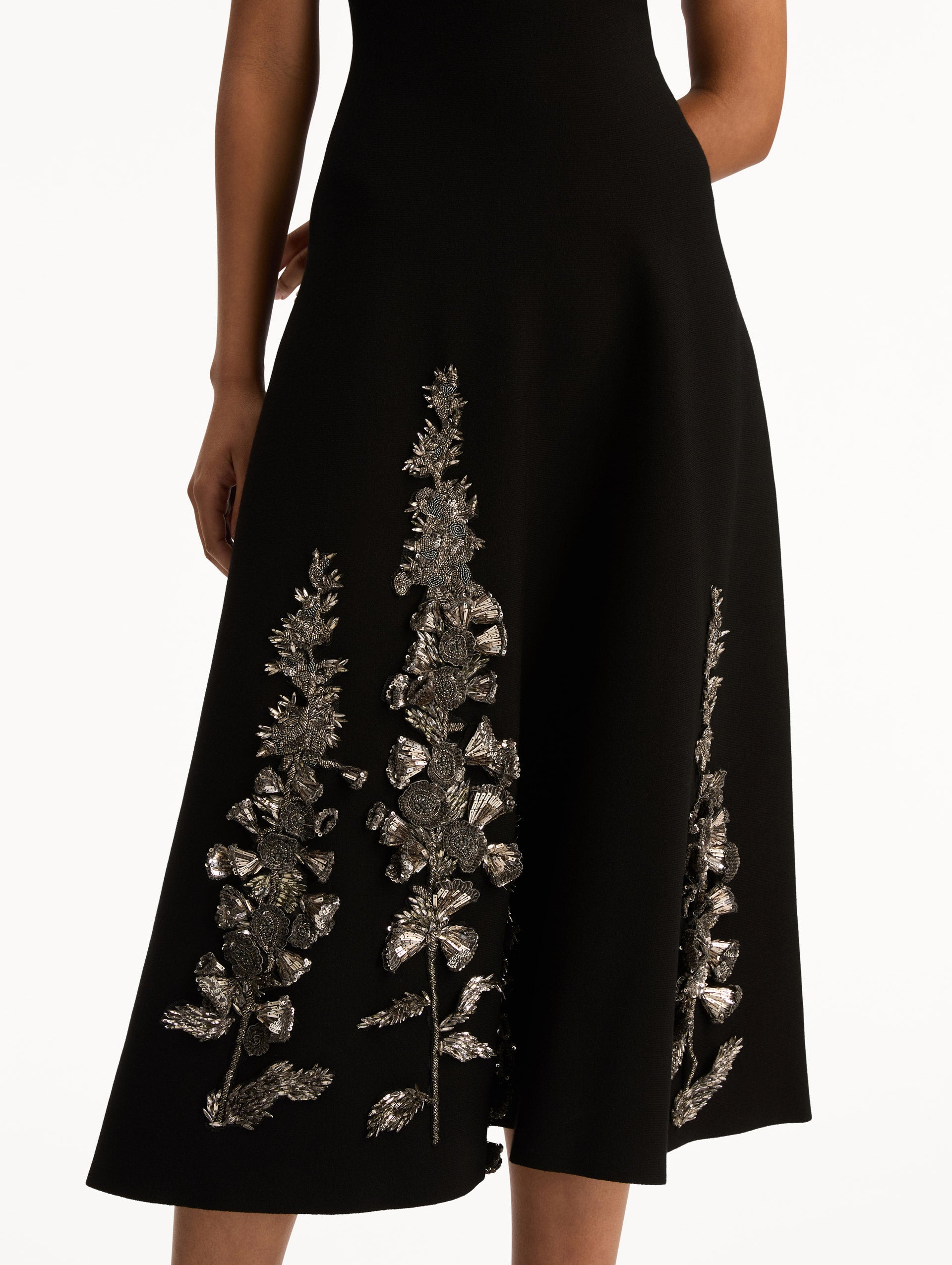 Oscar de la Renta Foxglove Sequin Embroidered Knit Dress