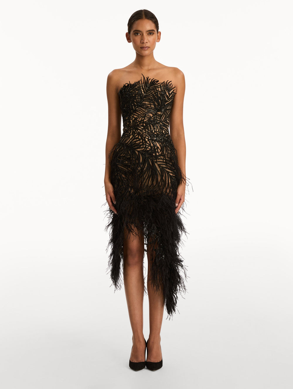 Oscar de la Renta Feather Embroidered Cocktail Dress