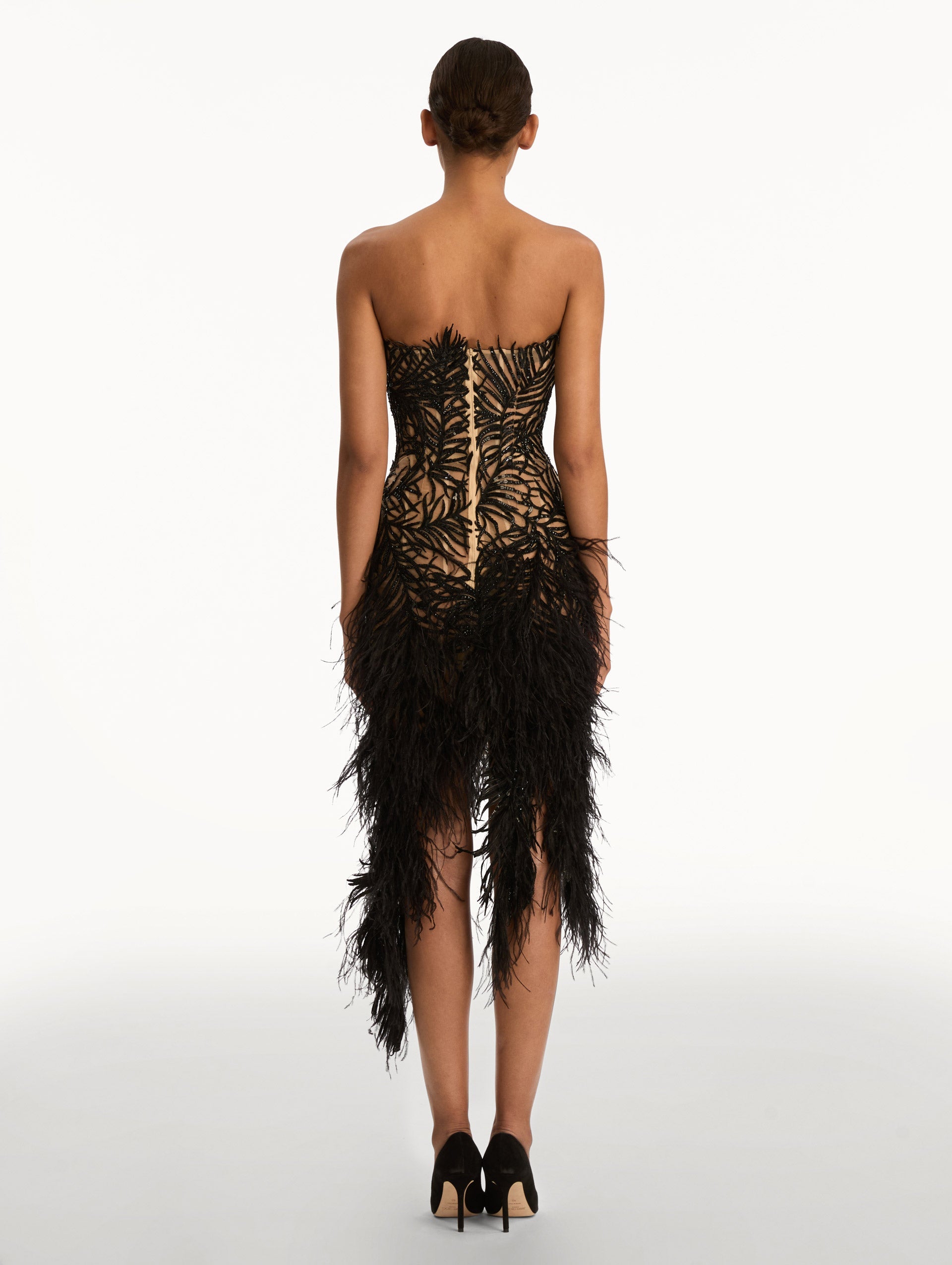 Oscar de la Renta Feather Embroidered Cocktail Dress