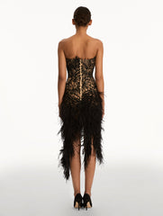 Oscar de la Renta Feather Embroidered Cocktail Dress