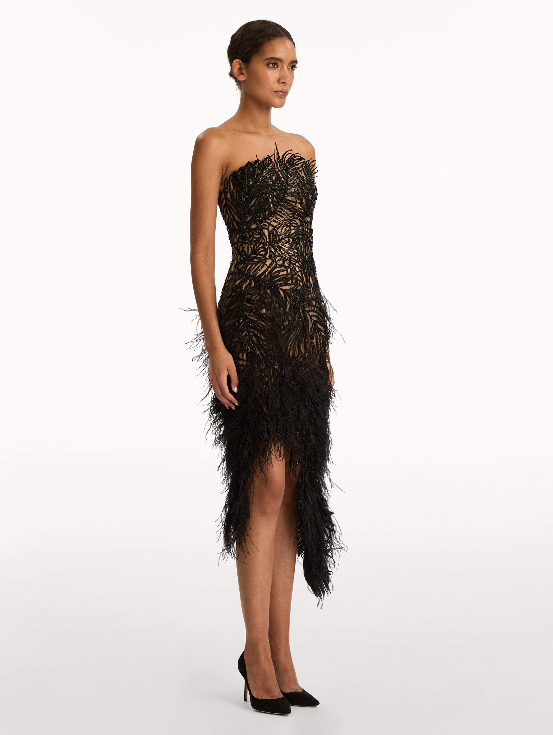 Oscar de la Renta Feather Embroidered Cocktail Dress