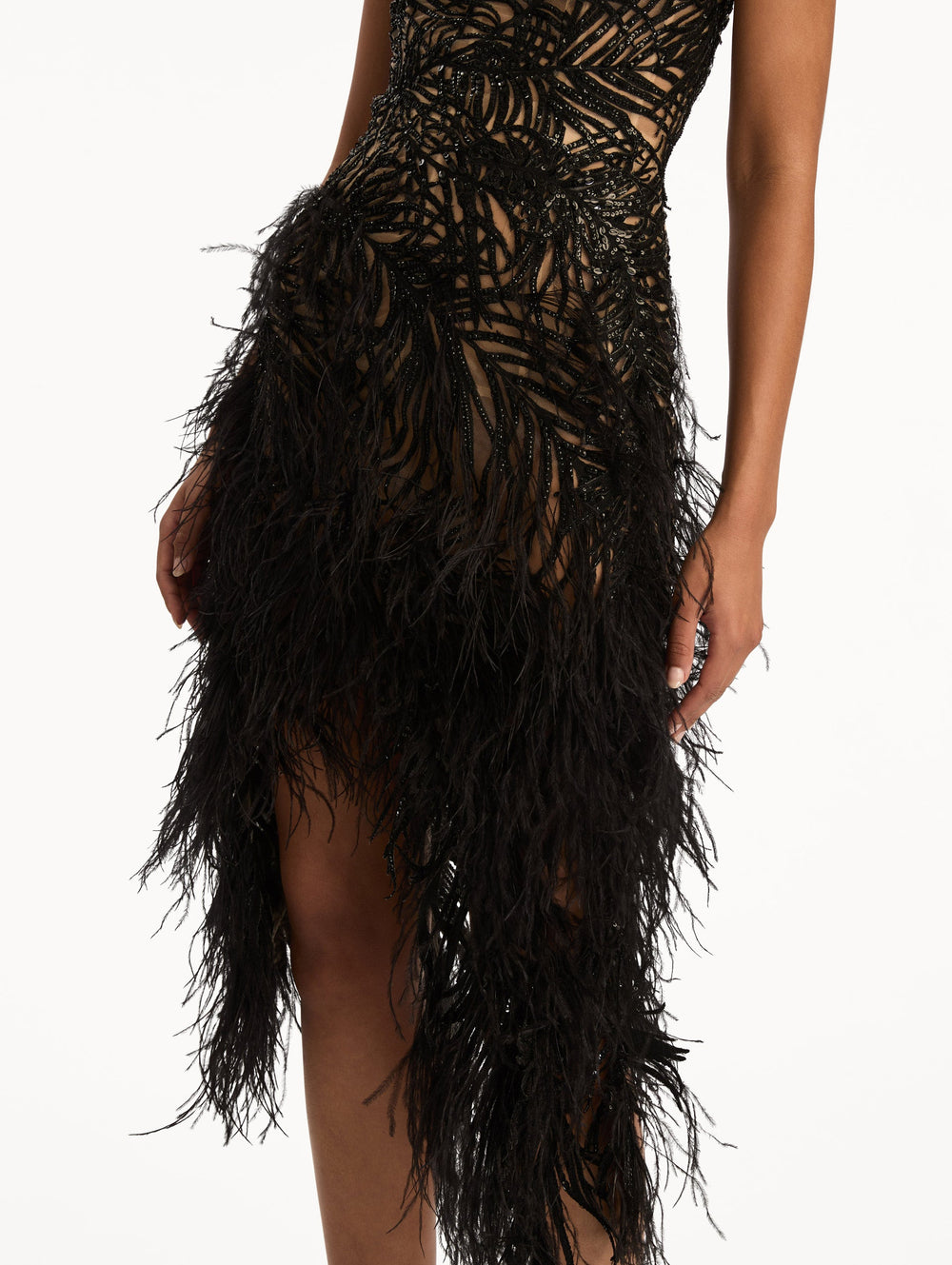 Oscar de la Renta Feather Embroidered Cocktail Dress