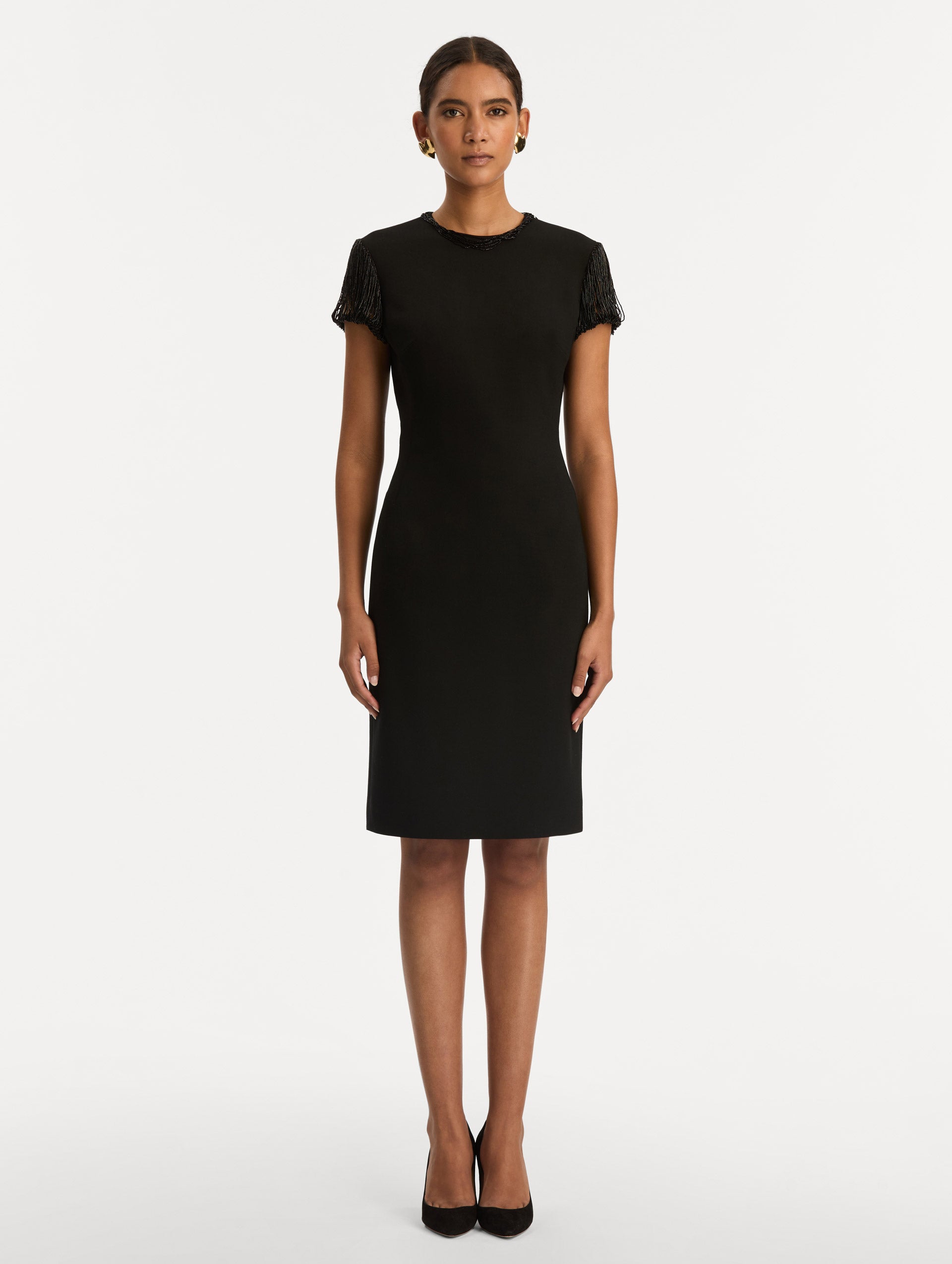 Oscar de la Renta Bugle Bead Embroidered Cocktail Dress