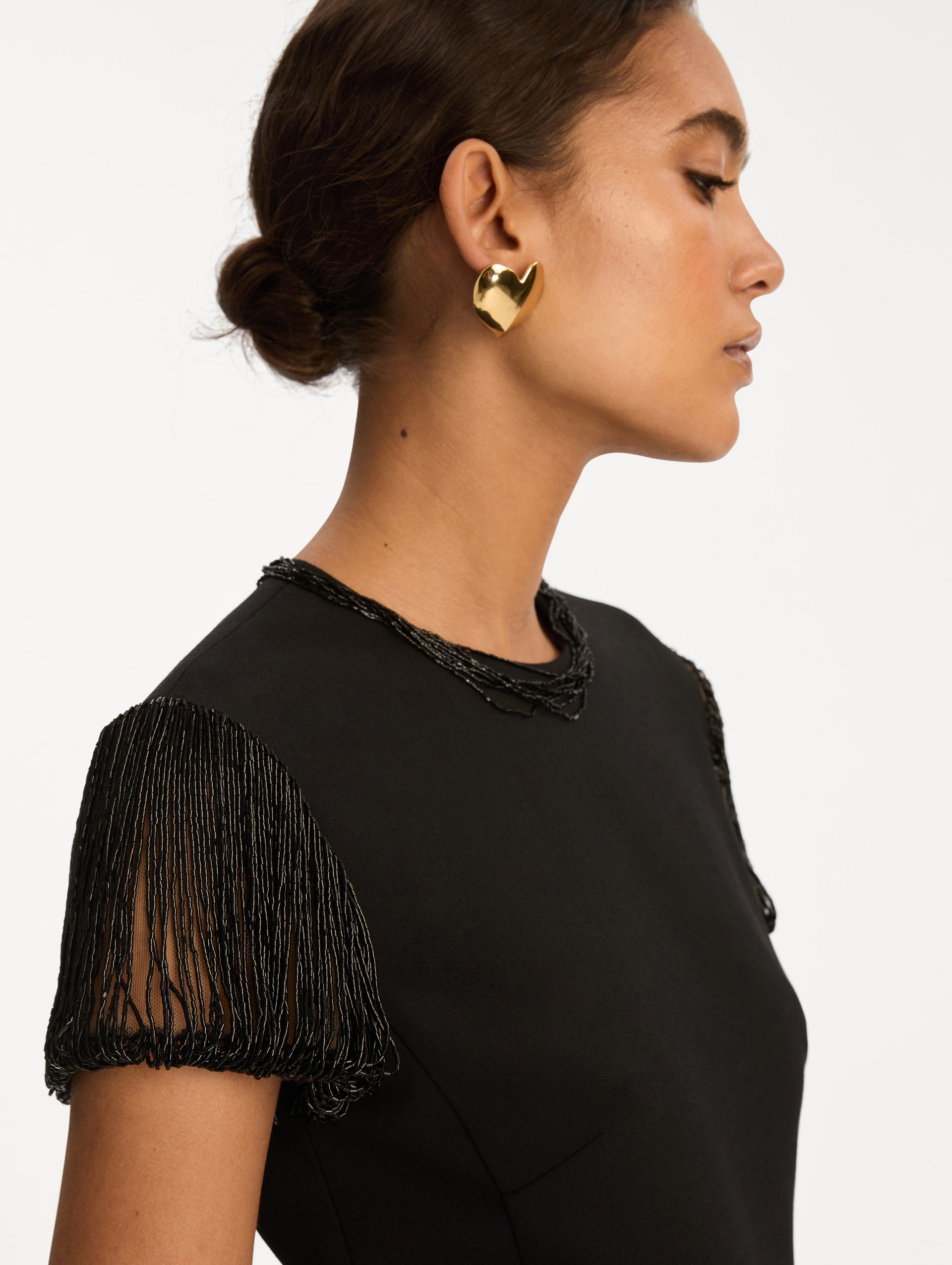 Oscar de la Renta Bugle Bead Embroidered Cocktail Dress