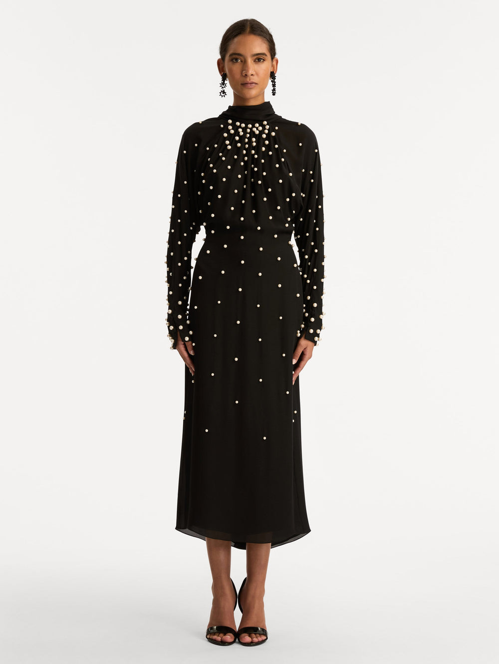 Oscar de la Renta Pearl Cluster Georgette Dress