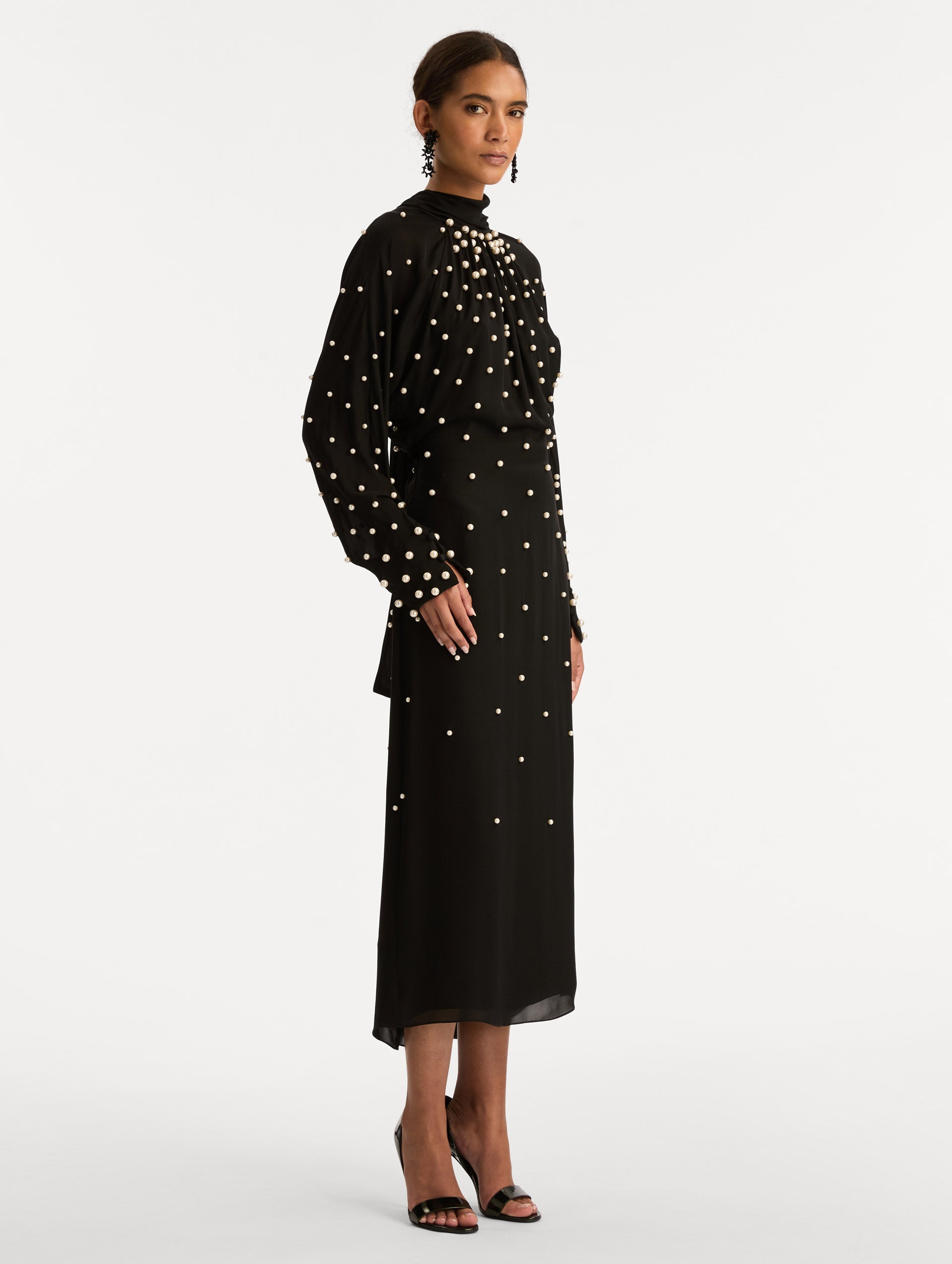 Oscar de la Renta Pearl Cluster Georgette Dress