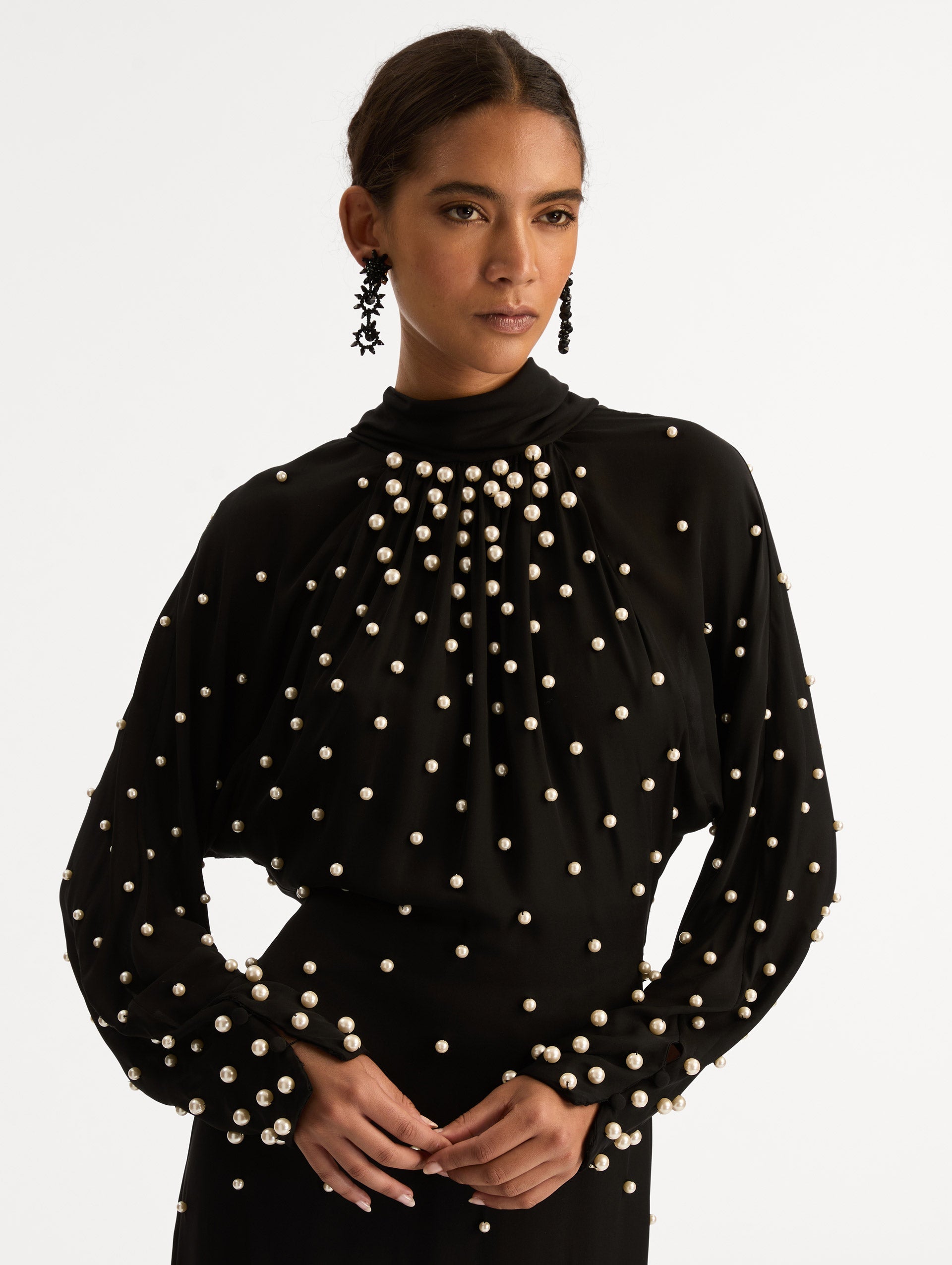 Oscar de la Renta Pearl Cluster Georgette Dress