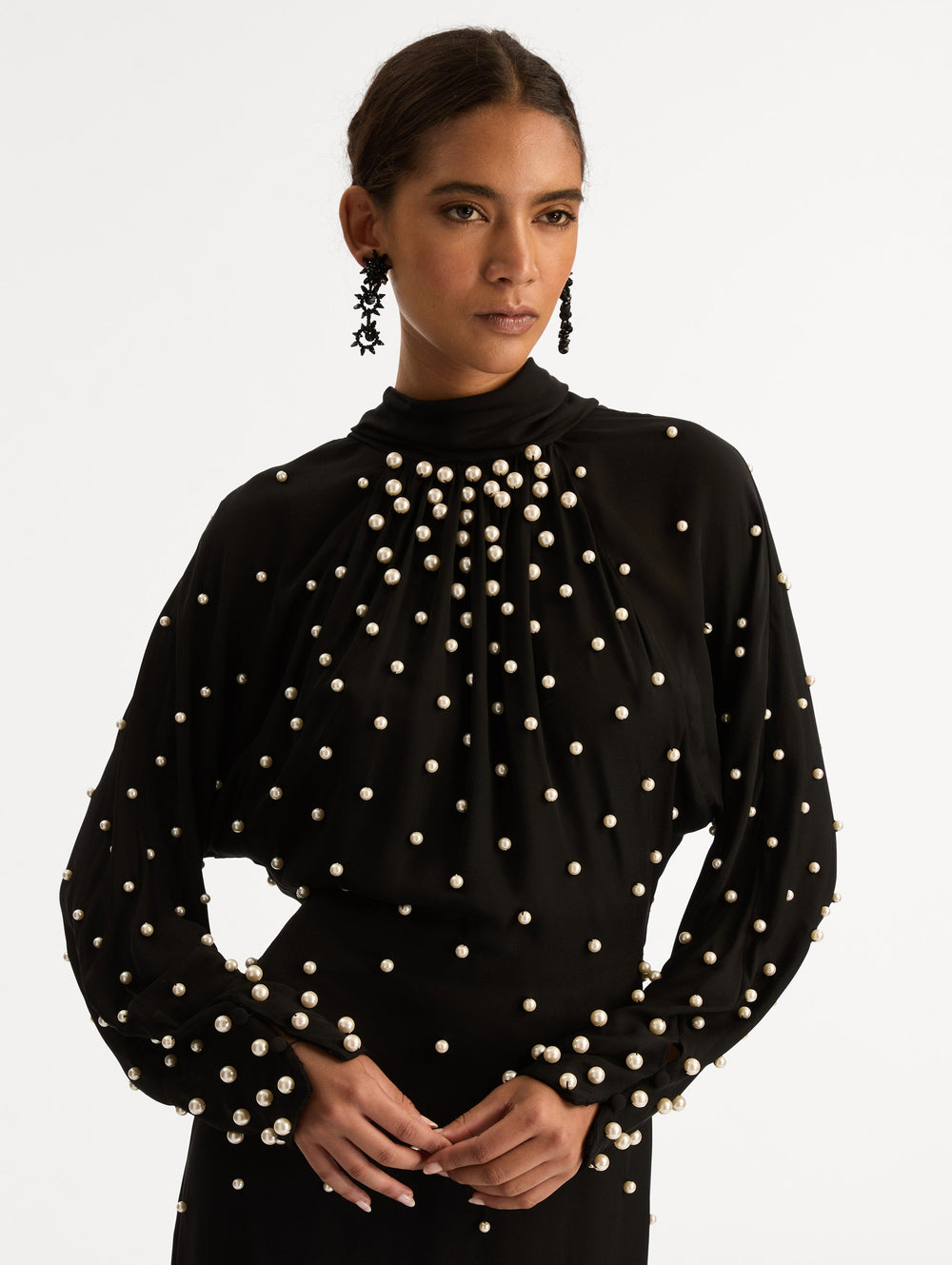 Oscar de la Renta Pearl Cluster Georgette Dress