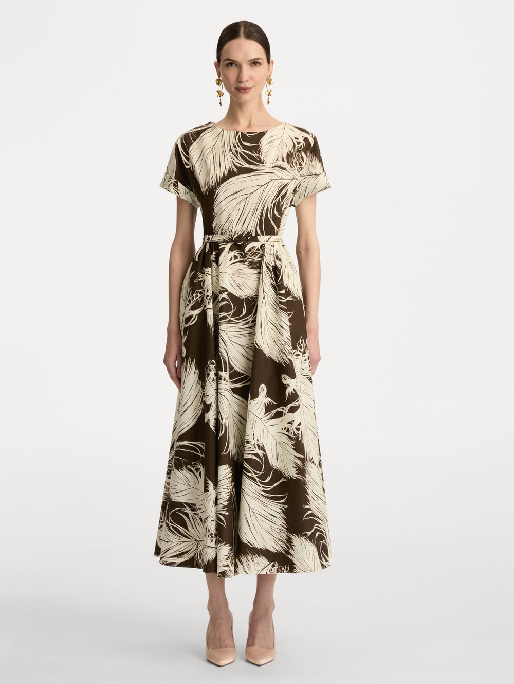 Oscar de la Renta Feather Cotton Poplin Dress