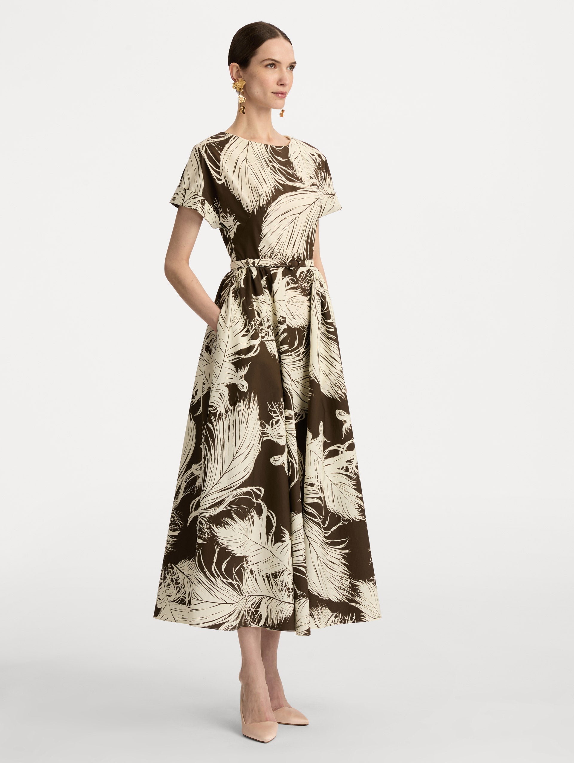 Oscar de la Renta Feather Cotton Poplin Dress