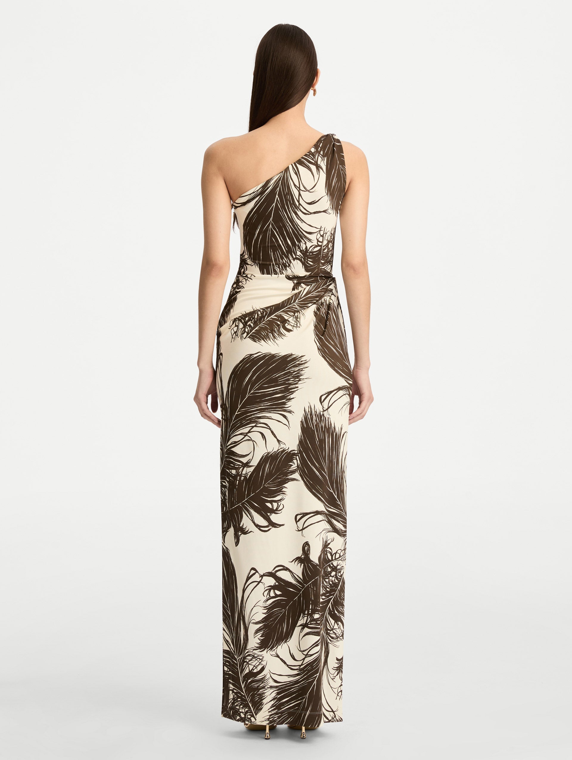 Oscar de la Renta Feather Jersey Maxi Dress