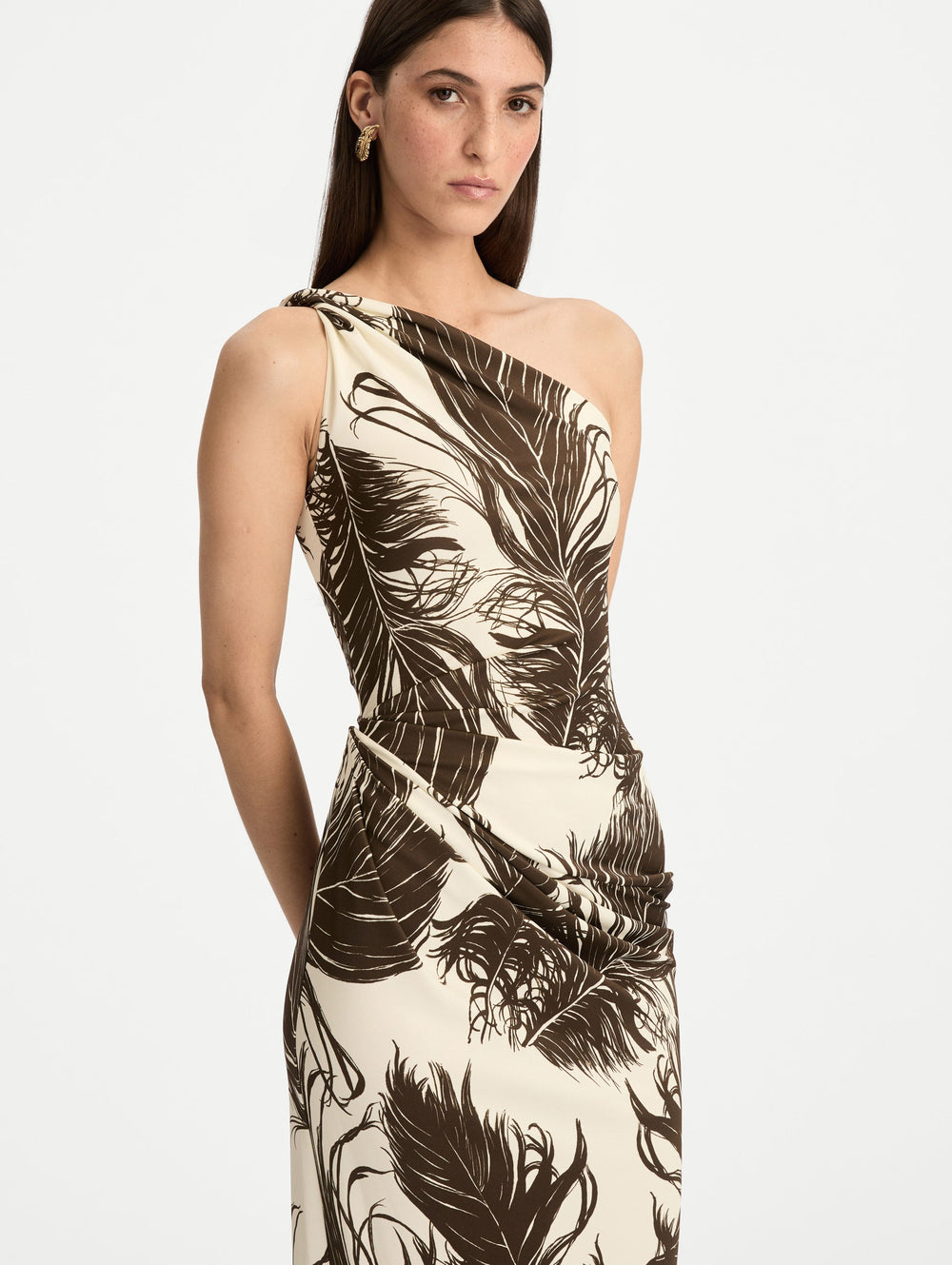 Oscar de la Renta Feather Jersey Maxi Dress