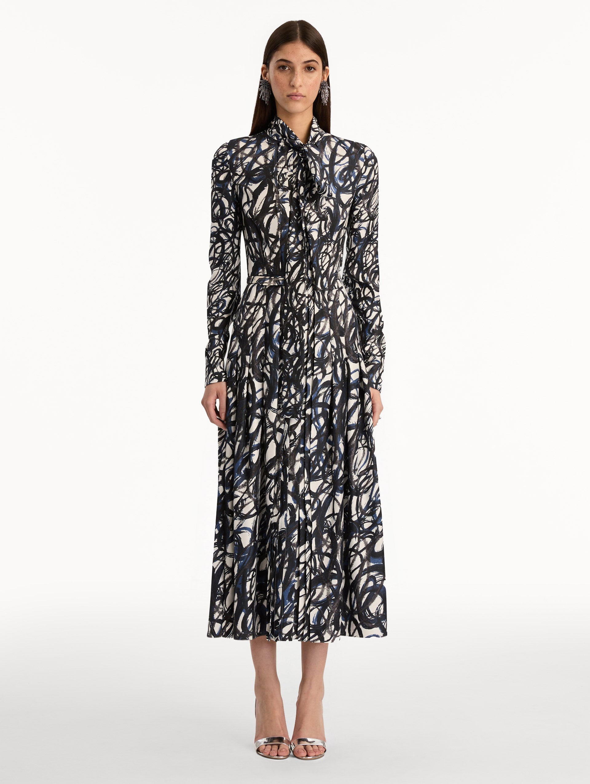 Oscar de la Renta Abstract Sketch Silk Twill Dress
