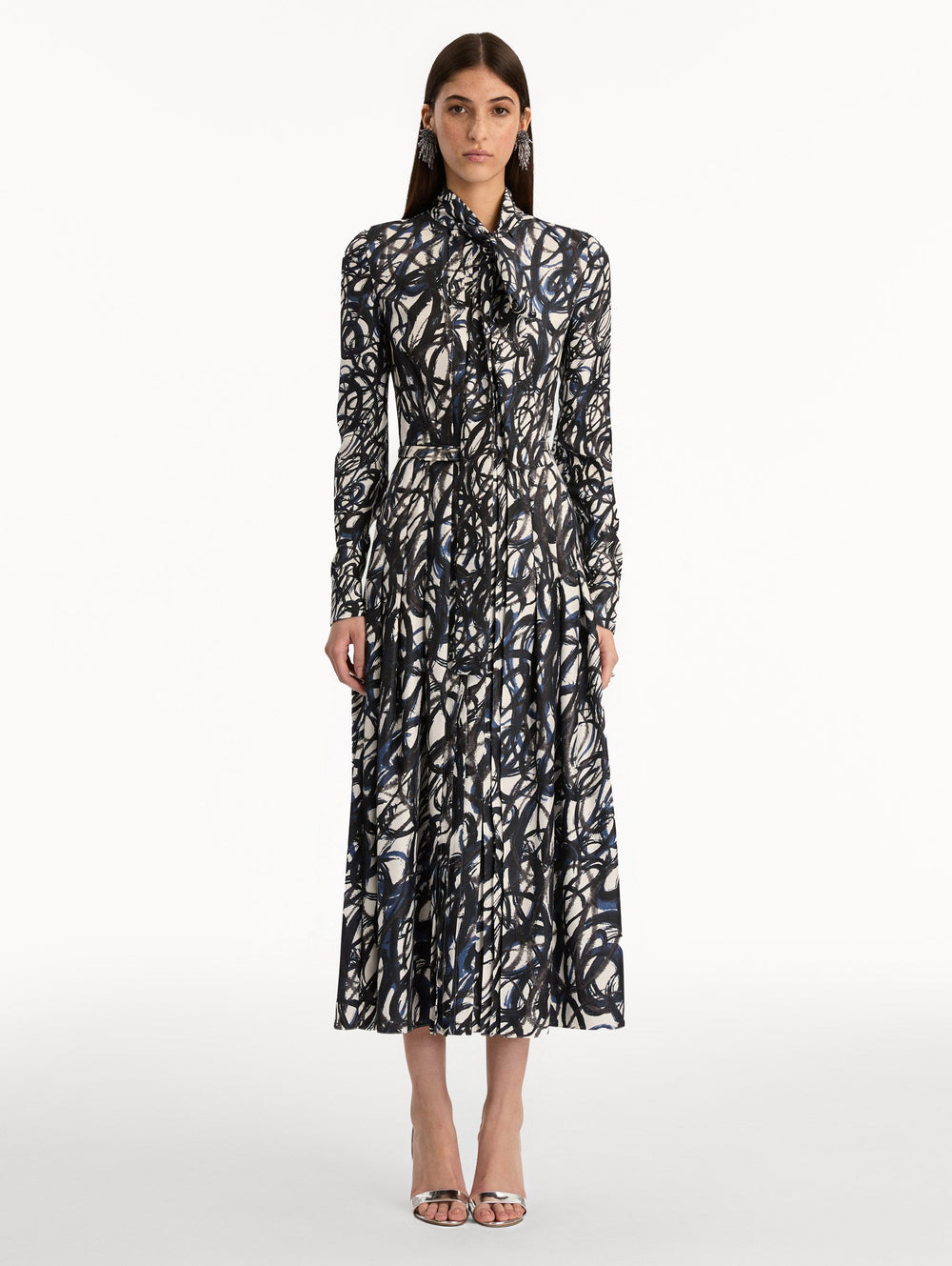 Oscar de la Renta Abstract Sketch Silk Twill Dress