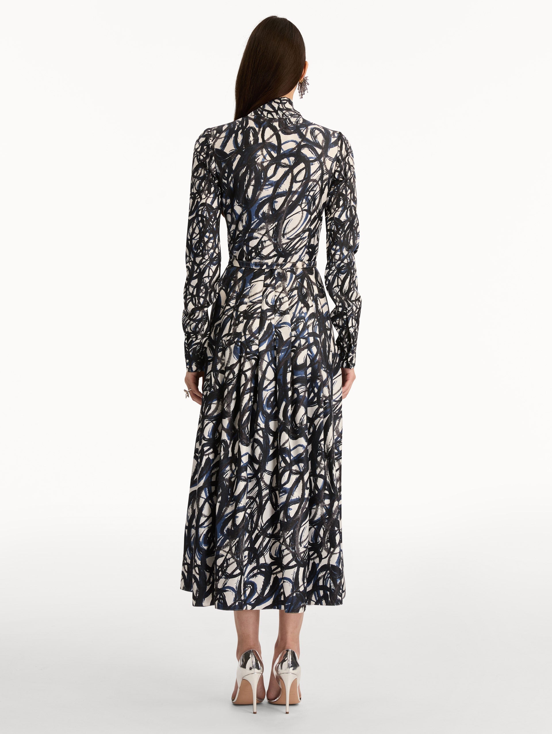 Oscar de la Renta Abstract Sketch Silk Twill Dress