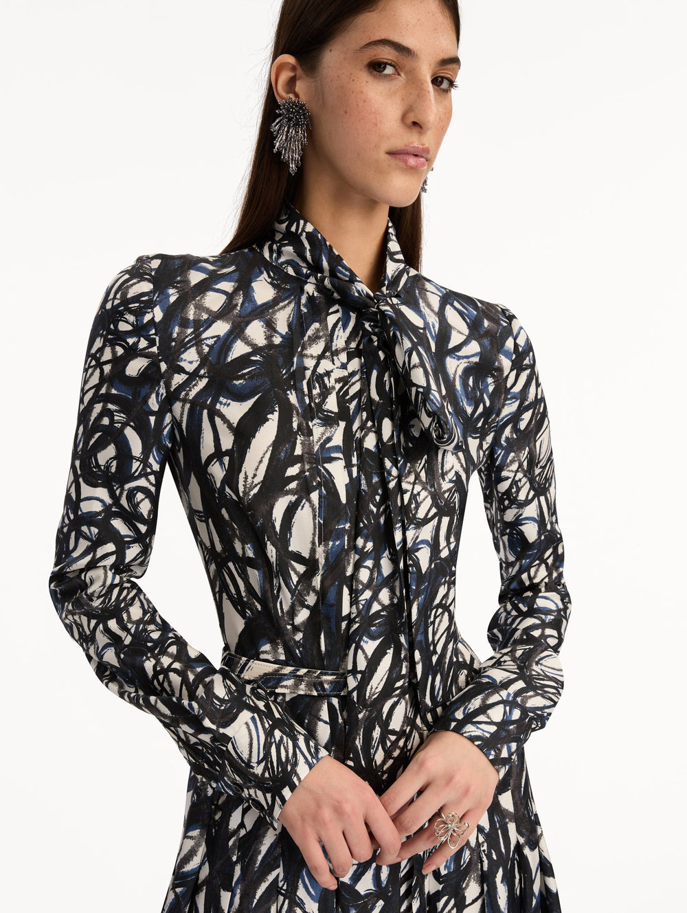 Oscar de la Renta Abstract Sketch Silk Twill Dress