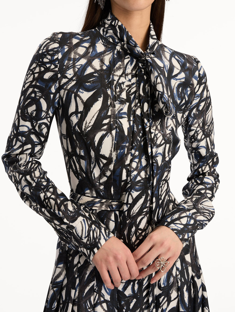 Oscar de la Renta Abstract Sketch Silk Twill Dress