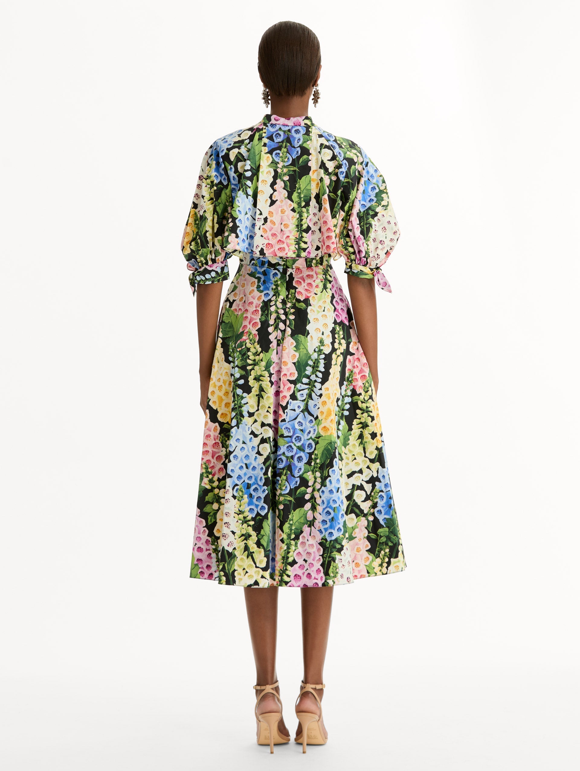 Oscar de la Renta Foxglove Cotton Poplin Puff Sleeve Dress