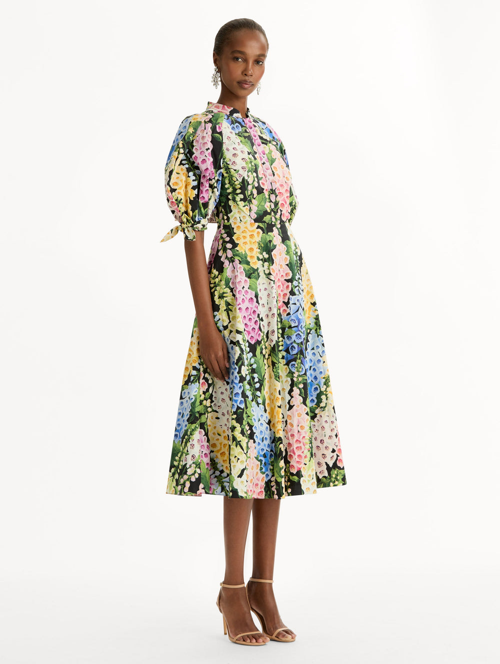 Oscar de la Renta Foxglove Cotton Poplin Puff Sleeve Dress