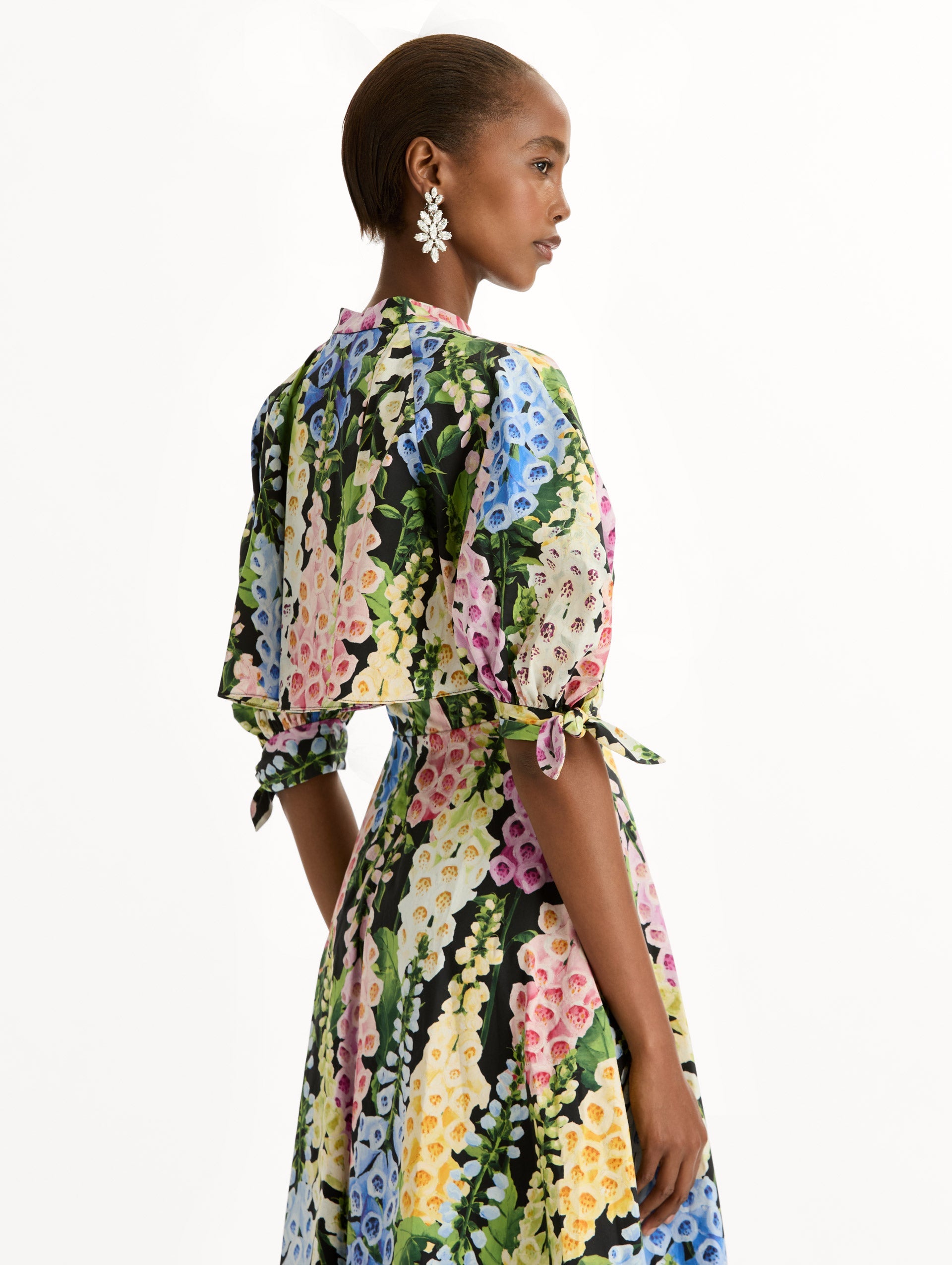 Oscar de la Renta Foxglove Cotton Poplin Puff Sleeve Dress