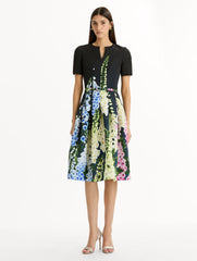 Oscar de la Renta Degradé Foxglove Split-Neck Dress