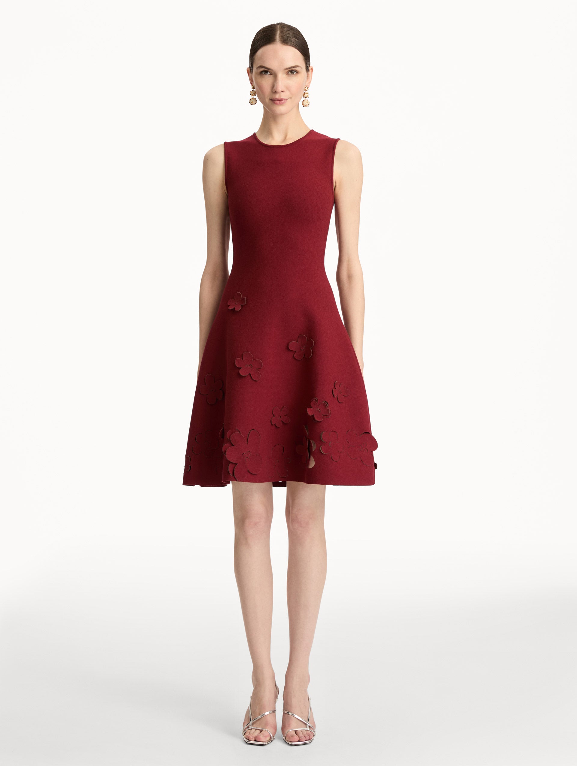 Oscar de la Renta Laser-Cut Floral Knit Dress