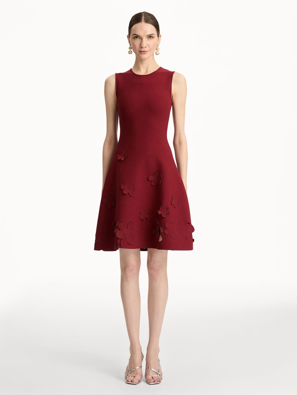 Oscar de la Renta Laser-Cut Floral Knit Dress