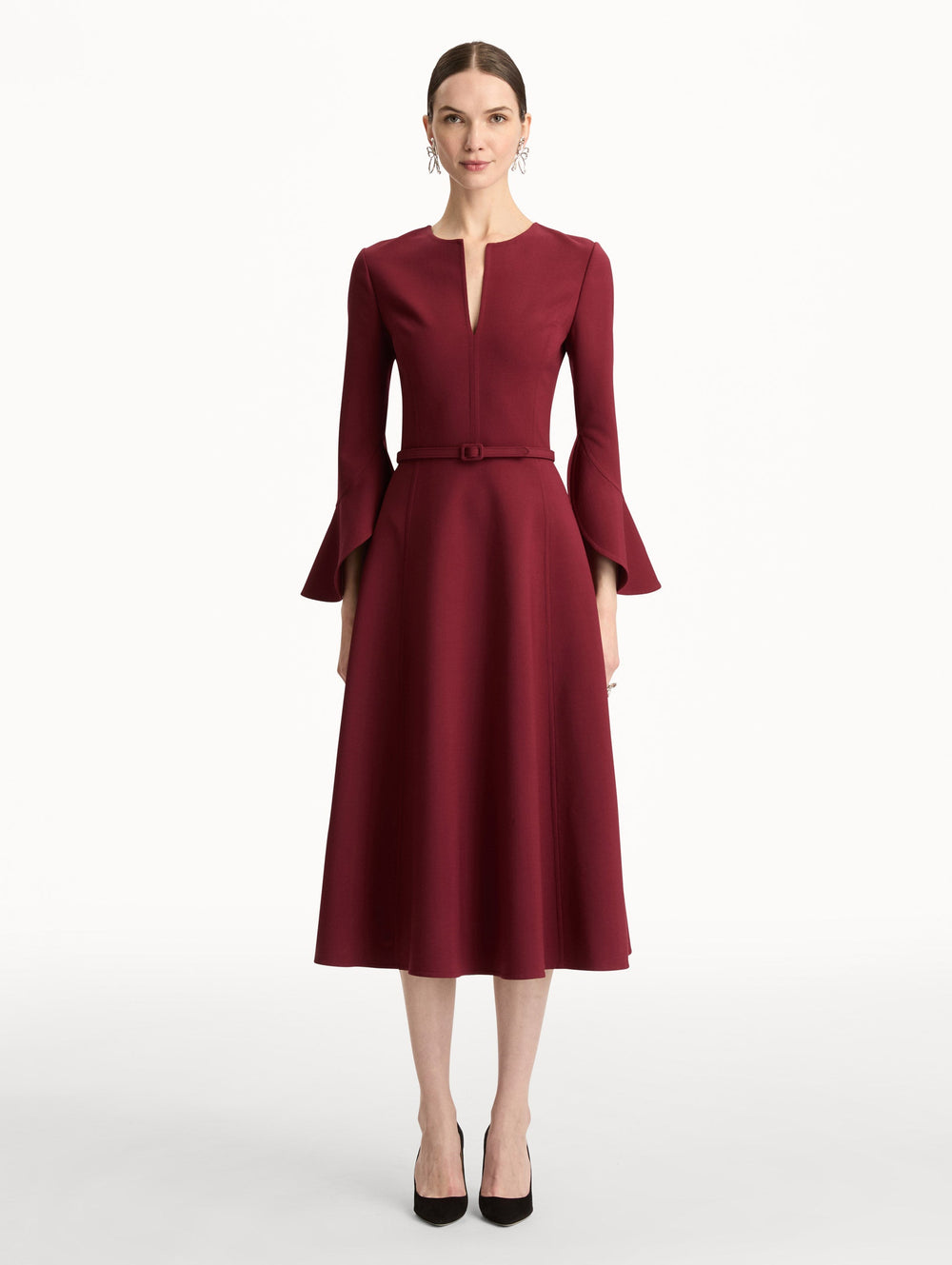 Oscar de la Renta Split Neck Wool Dress