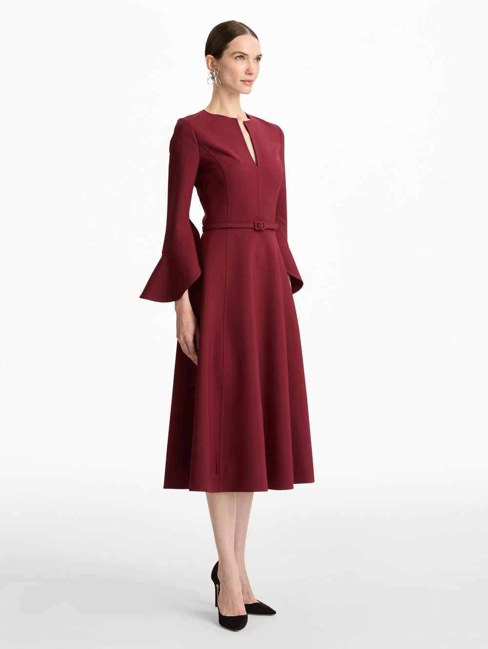 Oscar de la Renta Split Neck Wool Dress
