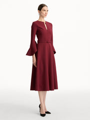 Oscar de la Renta Split Neck Wool Dress