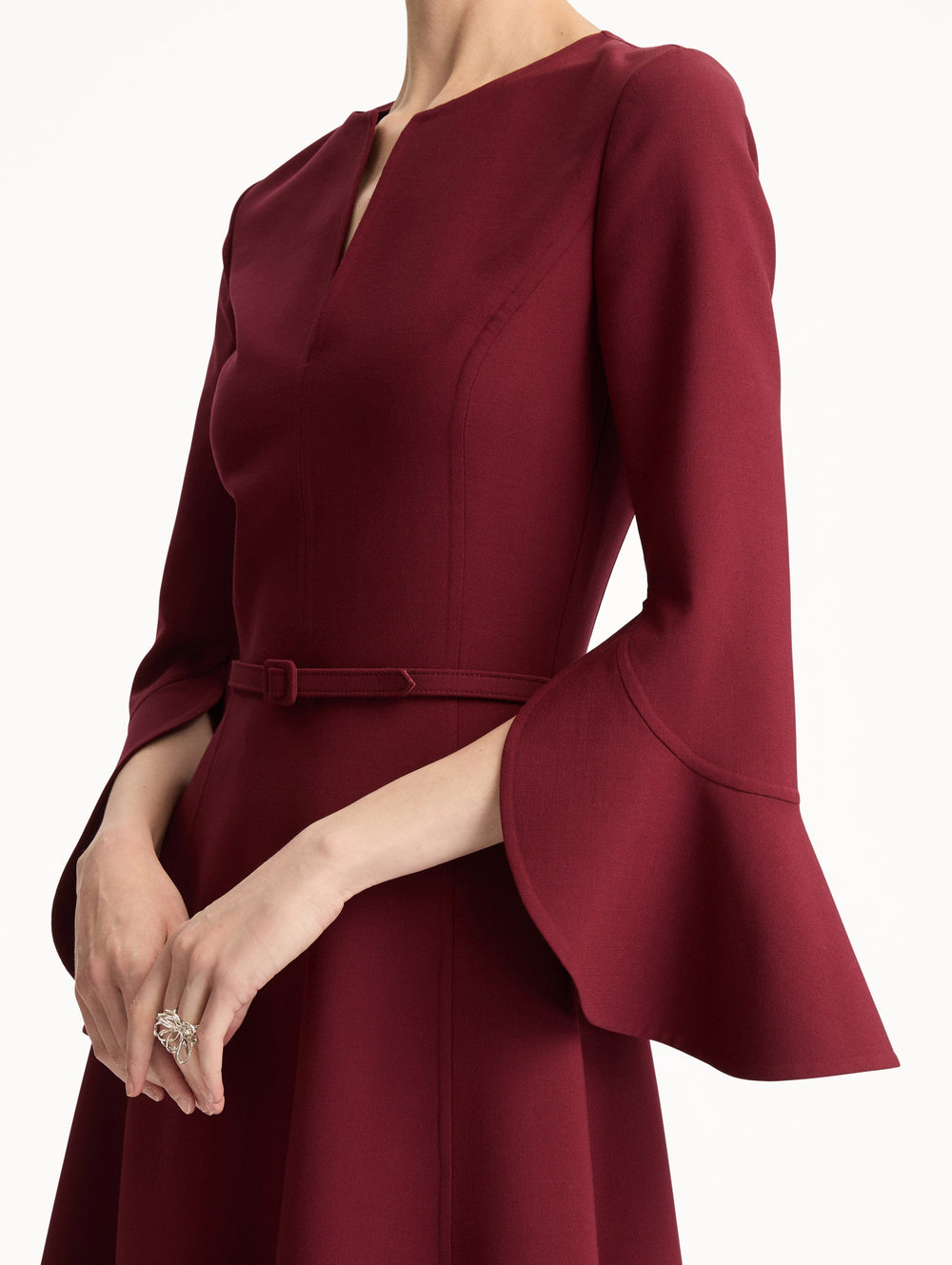 Oscar de la Renta Split Neck Wool Dress