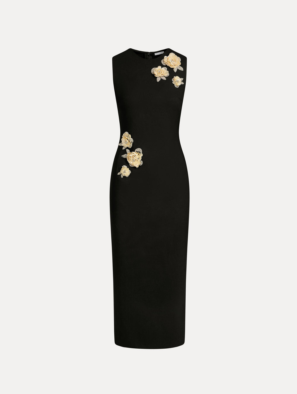 Oscar de la Renta Brooch Embroidered Cocktail Sleeveless Dress