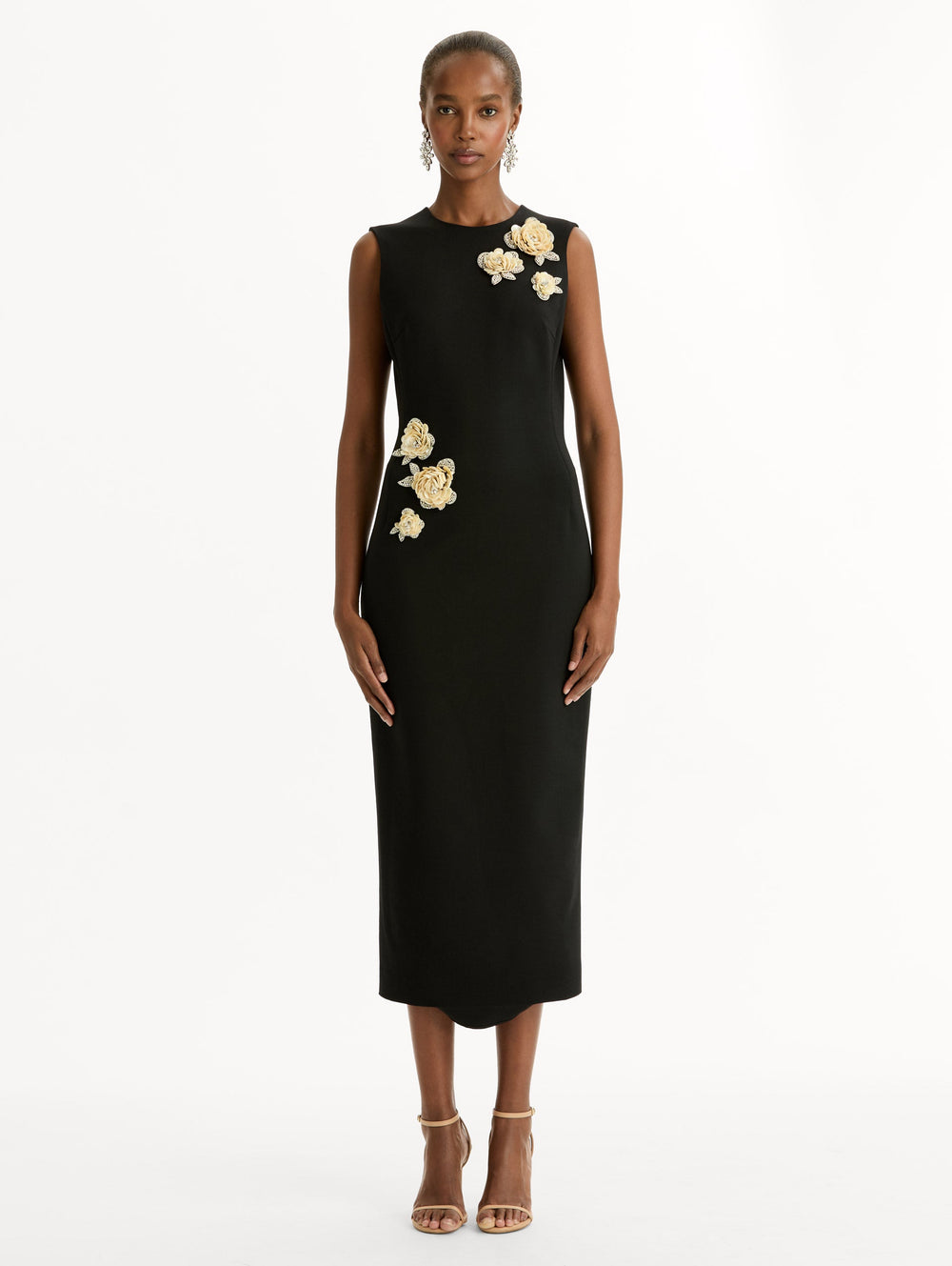 Oscar de la Renta Brooch Embroidered Cocktail Sleeveless Dress