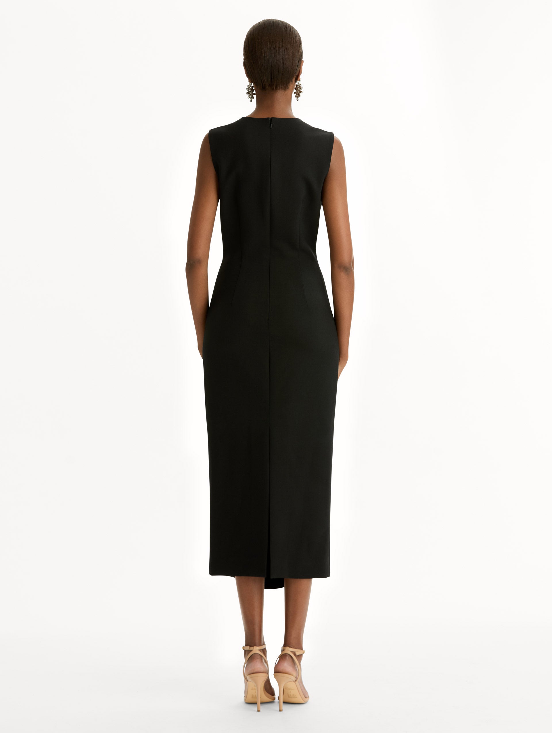 Oscar de la Renta Brooch Embroidered Cocktail Sleeveless Dress