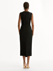 Oscar de la Renta Brooch Embroidered Cocktail Sleeveless Dress