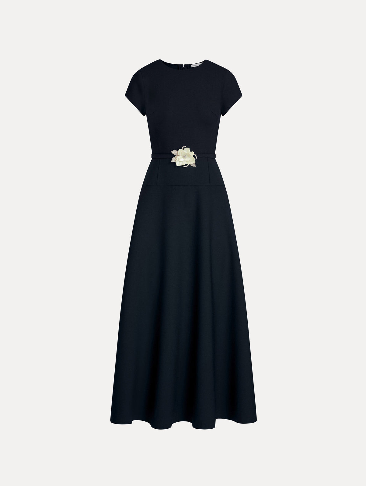 Oscar de la Renta Floral Belt Short Sleeve Dress