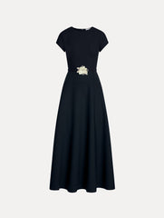 Oscar de la Renta Floral Belt Short Sleeve Dress