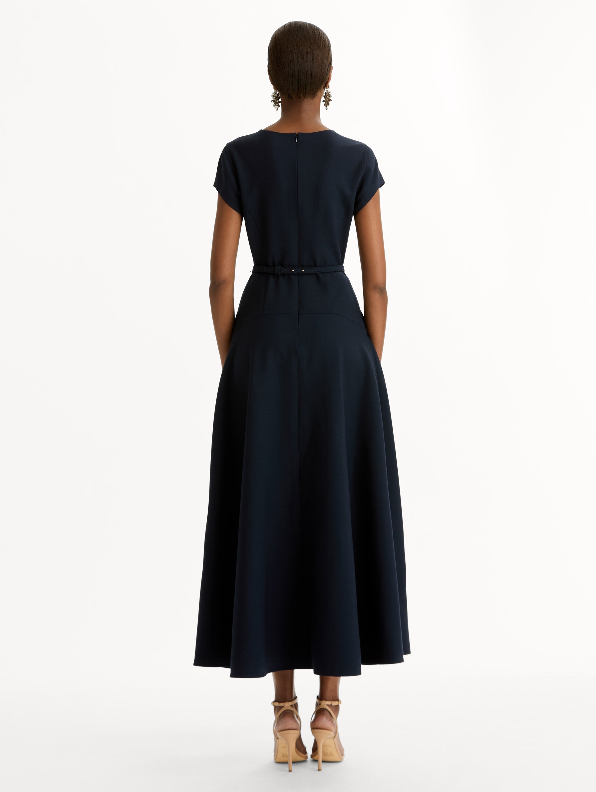 Oscar de la Renta Floral Belt Short Sleeve Dress
