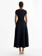 Oscar de la Renta Floral Belt Short Sleeve Dress